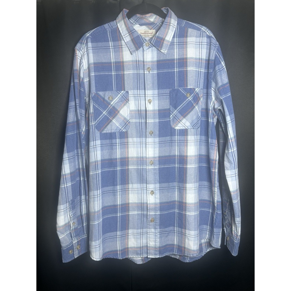 Original Weatherproof Vintage Mens Blue Plaid Flannel Shirt Long Sleeve, Large‎